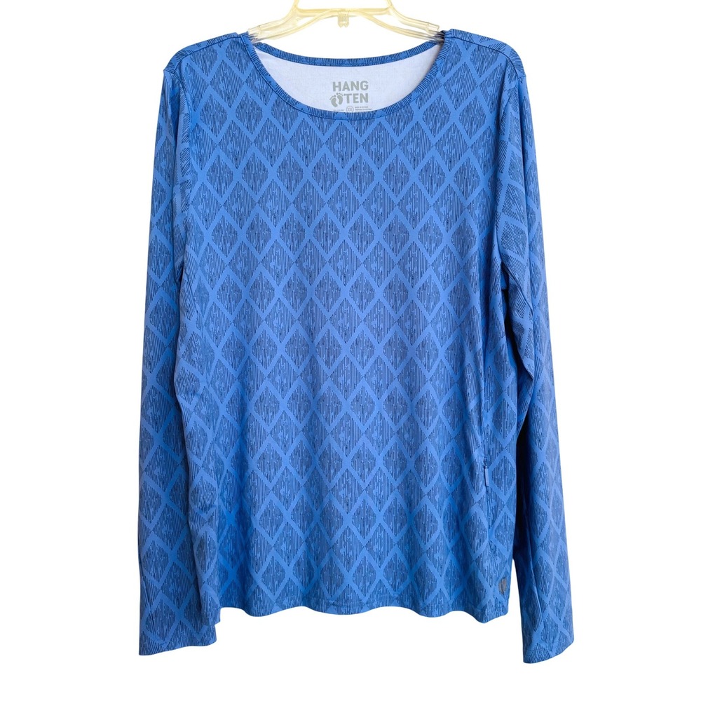 Hang Ten Women's XXL Blue Geometric Diamond Long Sleeve Sun Shirt Beach Swim